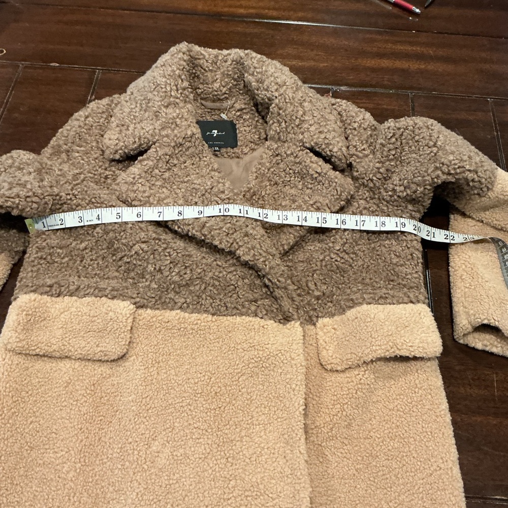 7 For All Mankind Two-Tone Teddy Coat Brown Camel Sherpa Jacket Size XS - Picture 4 of 9
